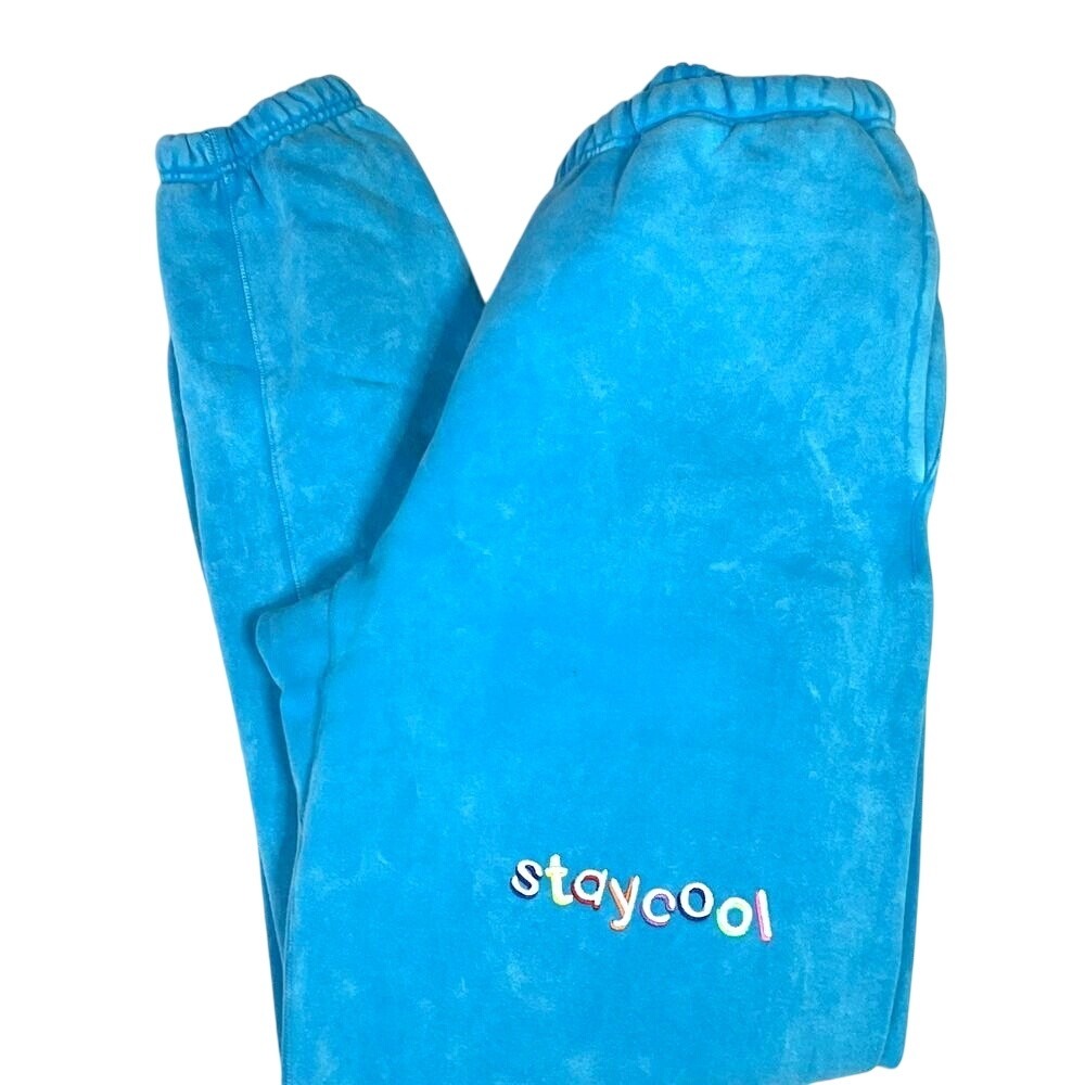 Stay Cool Embroidered Sweatpants Trendy Casual Lounge Joggers Blue Size Large